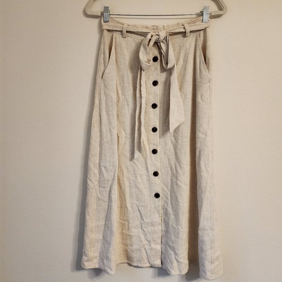 Lulus, A Line Skirt, Size S, Beige, Button Down, Rayon Linen Blend, Boho, Casual - Picture 1 of 10